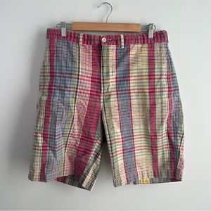 Vintage Polo Ralph Lauren Madras Shorts 34 Plaid Chino Khaki Mens 10” Inseam